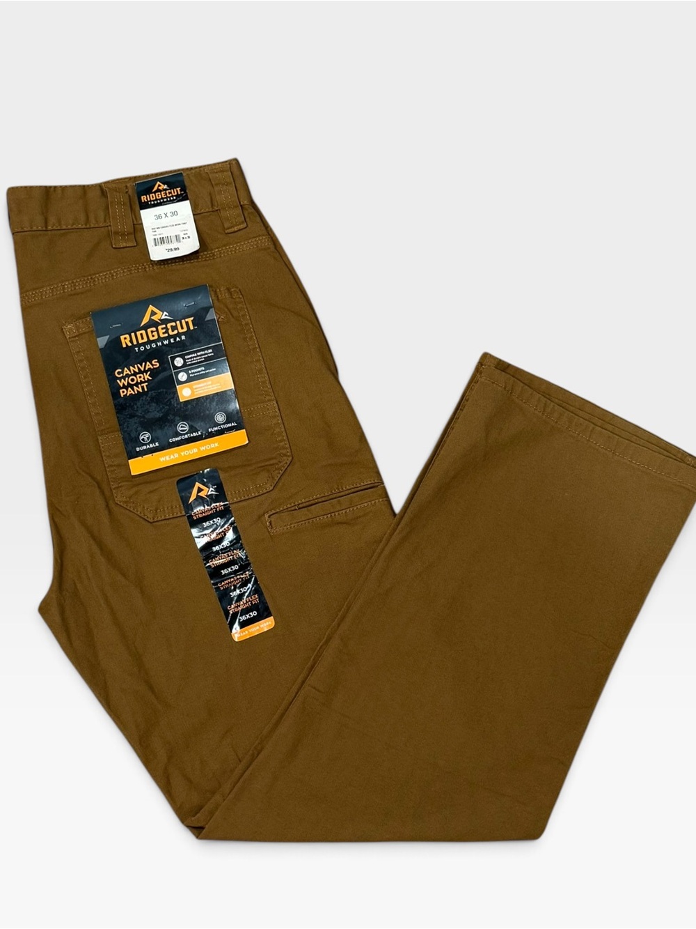 NWT Ridgecut Toughwear Canvas Flex Work Pants 36x30 Mens Brown Straight Workwear